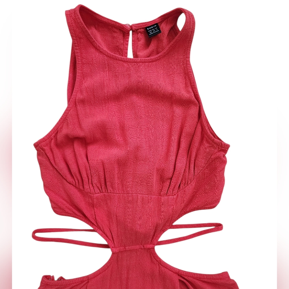 SHEIN Cut-Out Midi Dress Faded Red-Orange Tie Waist - Sizs XS - Picture 4 of 6